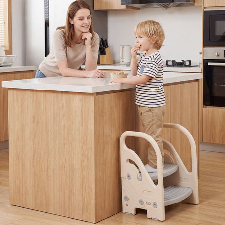 Toddler Step Stool with Adjustable 2/3-Step and Safety Handles for Bedroom