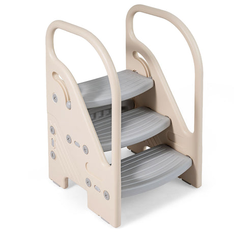 Toddler Step Stool with Adjustable 2/3-Step and Safety Handles for Bedroom