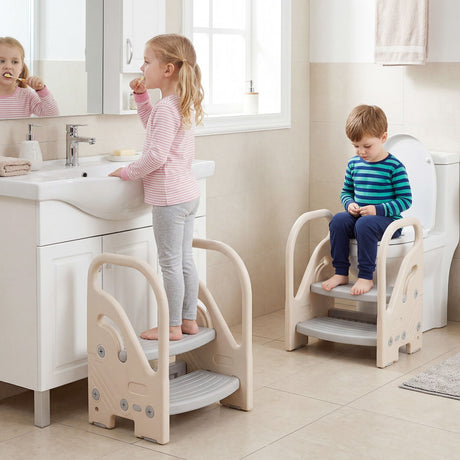 Toddler Step Stool with Adjustable 2/3-Step and Safety Handles for Bedroom