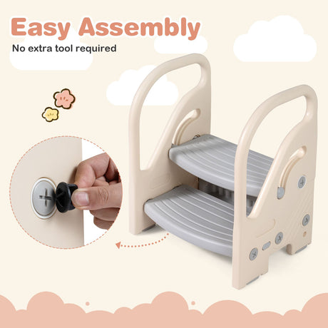 Toddler Step Stool with Adjustable 2/3-Step and Safety Handles for Bedroom