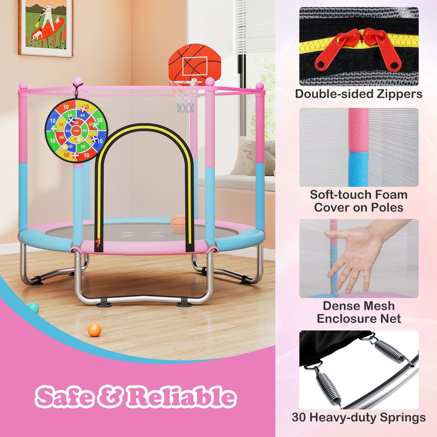 Toddler Trampoline with Basketball Hoop and No-gap Design for Kids