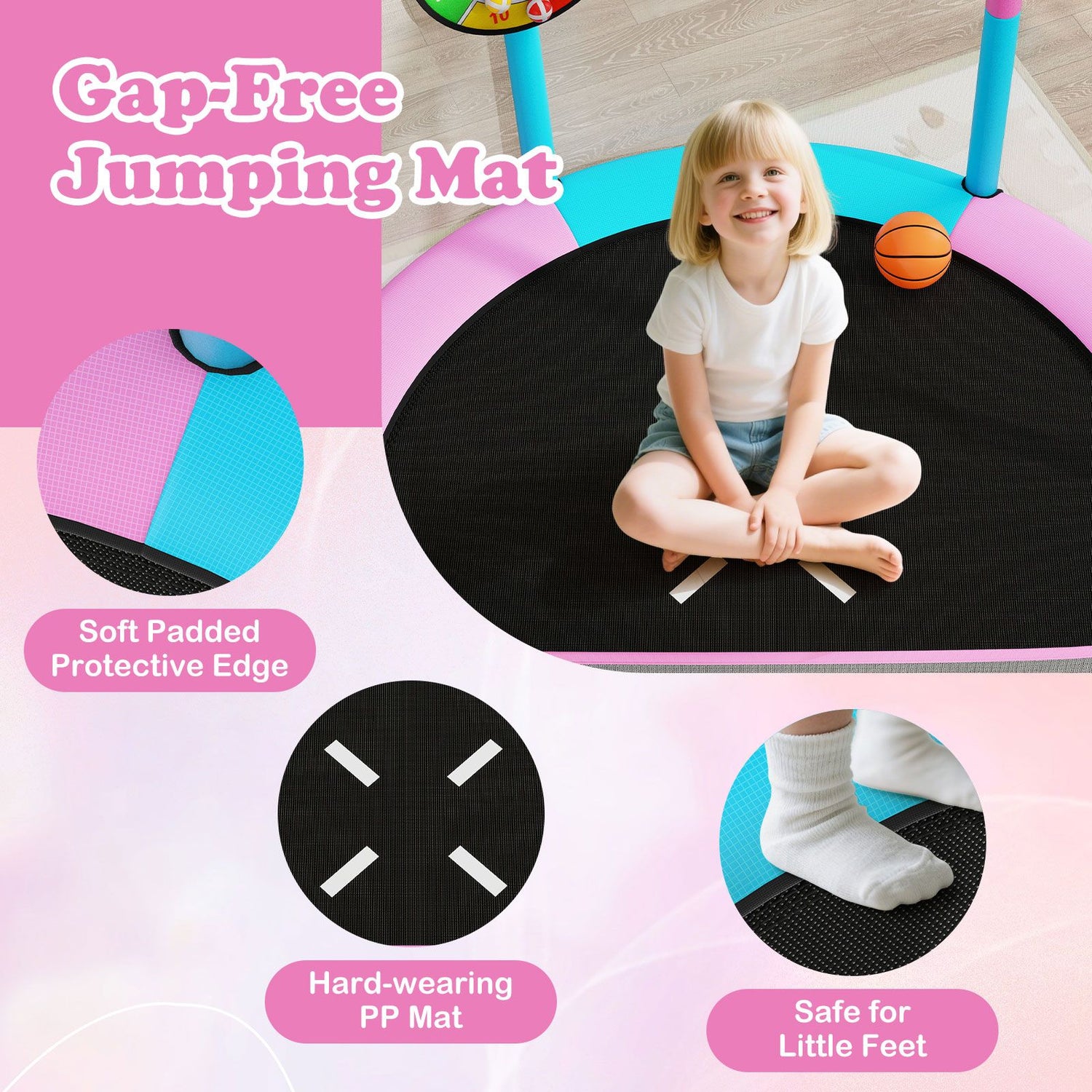 Toddler Trampoline with Basketball Hoop and No-gap Design for Kids