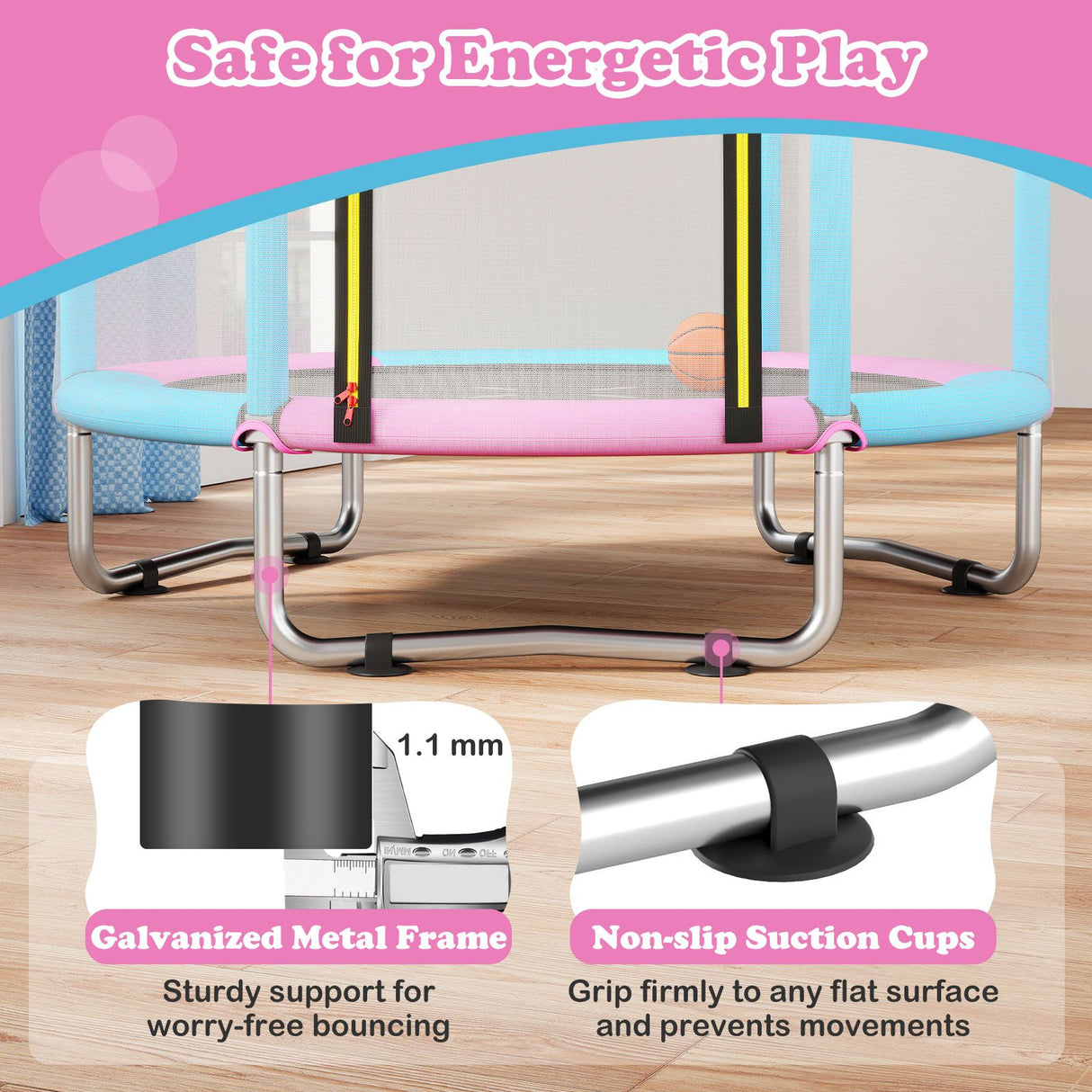 Toddler Trampoline with Basketball Hoop and No-gap Design for Kids