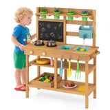 Toddler Wooden Pretend Play Kitchen Playset with Faucet and Pots