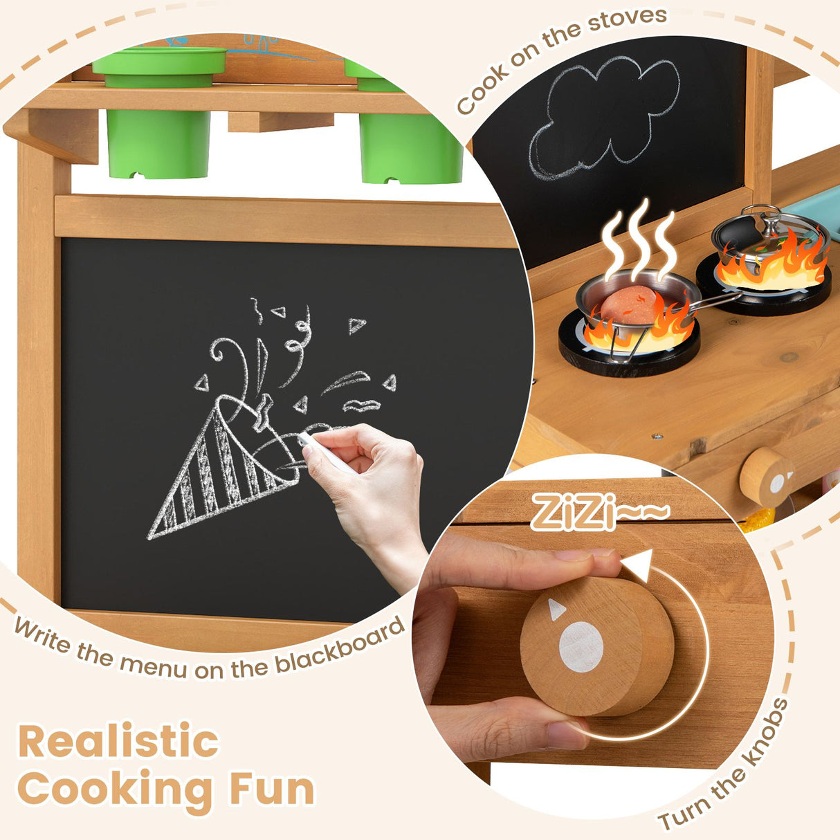 Toddler Wooden Pretend Play Kitchen Playset with Faucet and Pots