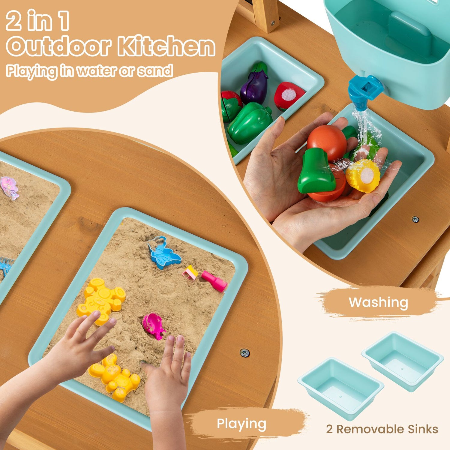 Toddler Wooden Pretend Play Kitchen Playset with Faucet and Pots