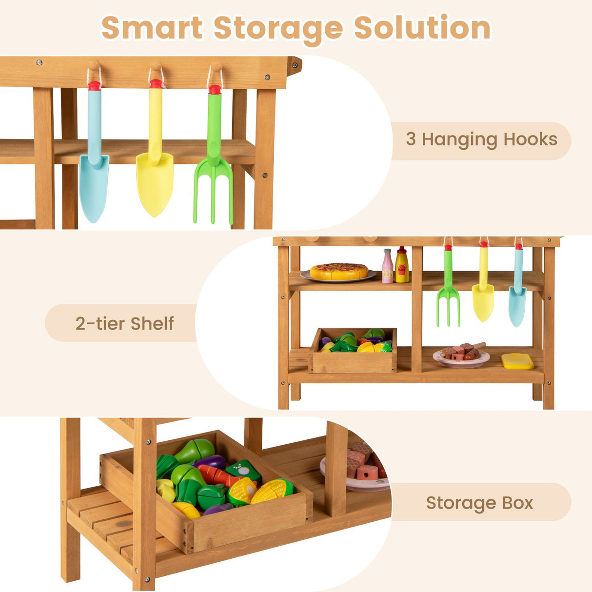 Toddler Wooden Pretend Play Kitchen Playset with Faucet and Pots