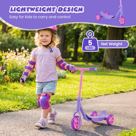 Toddler 3 Wheel Kick Scooter with LED Light Up Wheels and Wide Anti Slip Deck