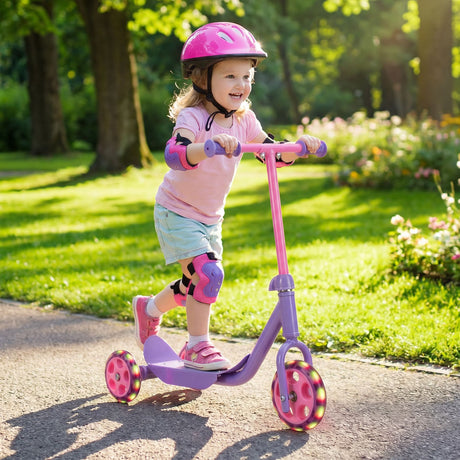 Toddler 3 Wheel Kick Scooter with LED Light Up Wheels and Wide Anti Slip Deck