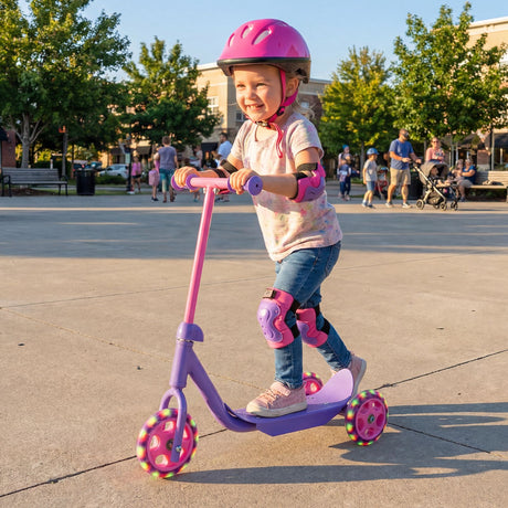 Toddler 3 Wheel Kick Scooter with LED Light Up Wheels and Wide Anti Slip Deck