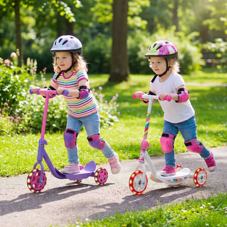 Toddler 3 Wheel Kick Scooter with LED Light Up Wheels and Wide Anti Slip Deck