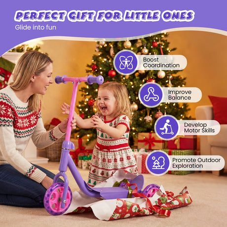 Toddler 3 Wheel Kick Scooter with LED Light Up Wheels and Wide Anti Slip Deck