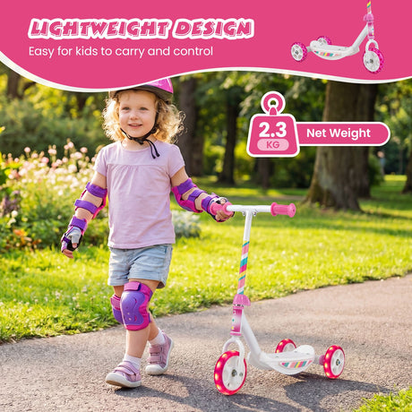 Toddlers Kick Scooter with LED Light Up Wheels and Wide Anti-Slip Deck