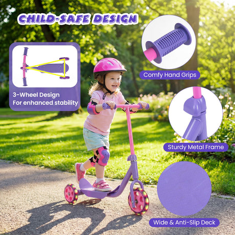 Toddler 3 Wheel Kick Scooter with LED Light Up Wheels and Wide Anti Slip Deck