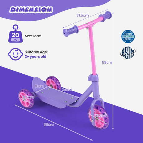 Toddler 3 Wheel Kick Scooter with LED Light Up Wheels and Wide Anti Slip Deck