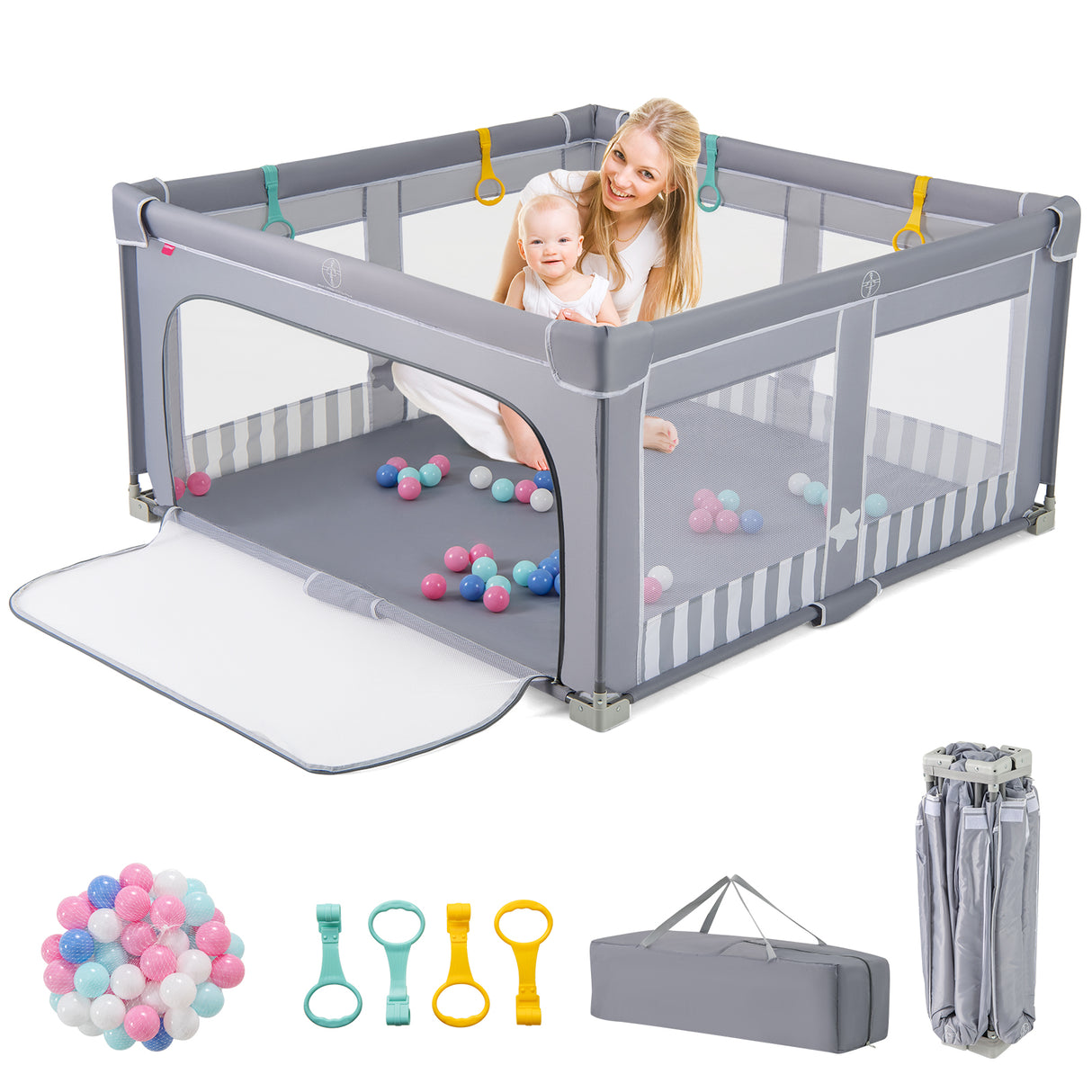 BABY JOY Baby Playpen, BPA-Free Foldable Toddlers Safety Fence Play Yard