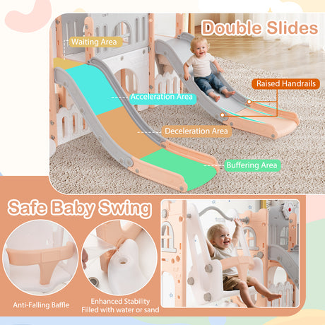 10 in 1 Toddler Swing and Slide Set, Kids Double Slides and Climber Playset