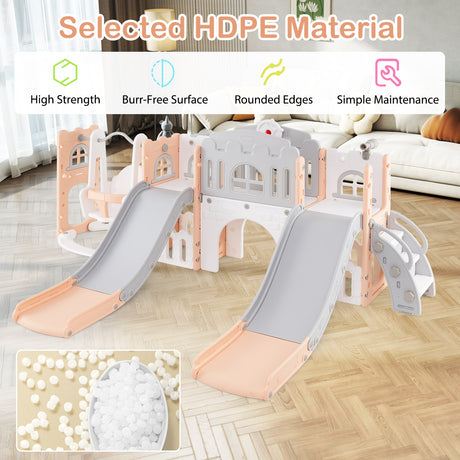 10 in 1 Toddler Swing and Slide Set, Kids Double Slides and Climber Playset