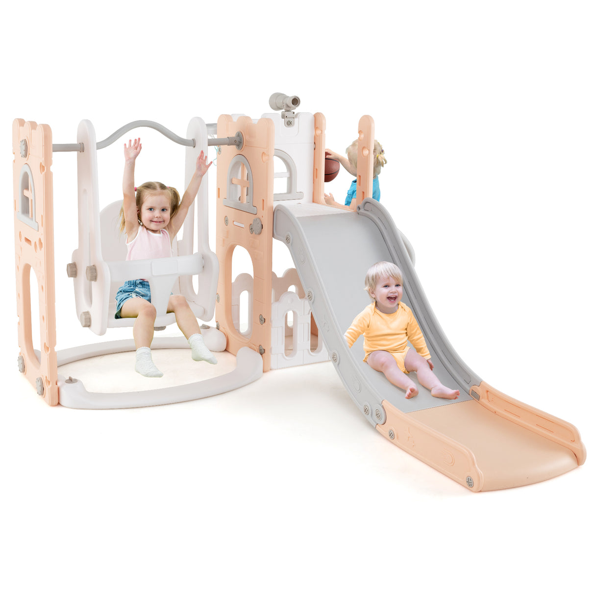 Baby Joy 7-in-1 L-Shaped Toddler Swing and Slide Set