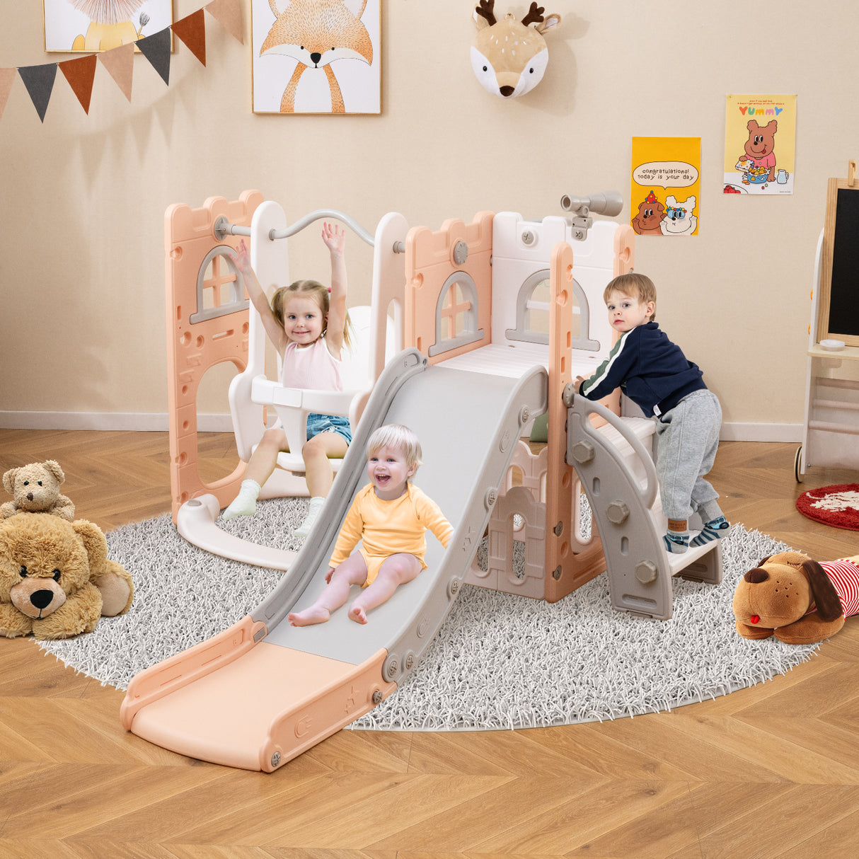 Baby Joy 7-in-1 L-Shaped Toddler Swing and Slide Set