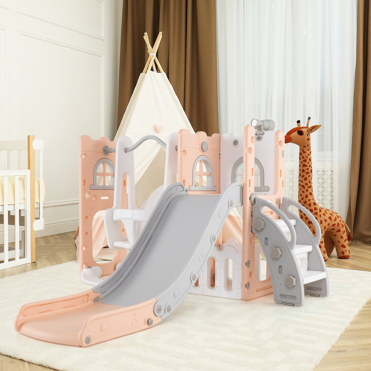 Baby Joy 7-in-1 L-Shaped Toddler Swing and Slide Set