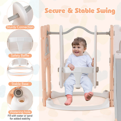 Baby Joy 7-in-1 L-Shaped Toddler Swing and Slide Set w/ Water Sand Filled Base