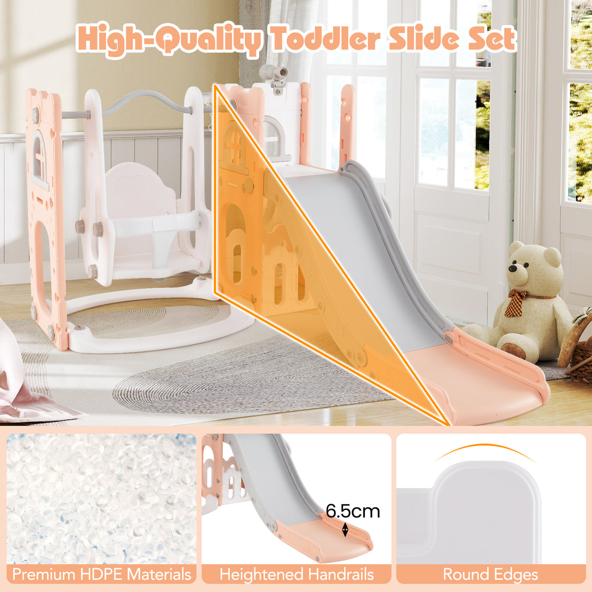 Baby Joy 7-in-1 L-Shaped Toddler Swing and Slide Set