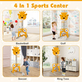 Toddler Basketball Hoop, 4-in-1 Kids Activity Center with Rim, Soccer Goal, Golf, Ring Toss