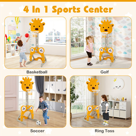 Toddler Basketball Hoop, 4-in-1 Kids Activity Center with Rim, Soccer Goal, Golf, Ring Toss