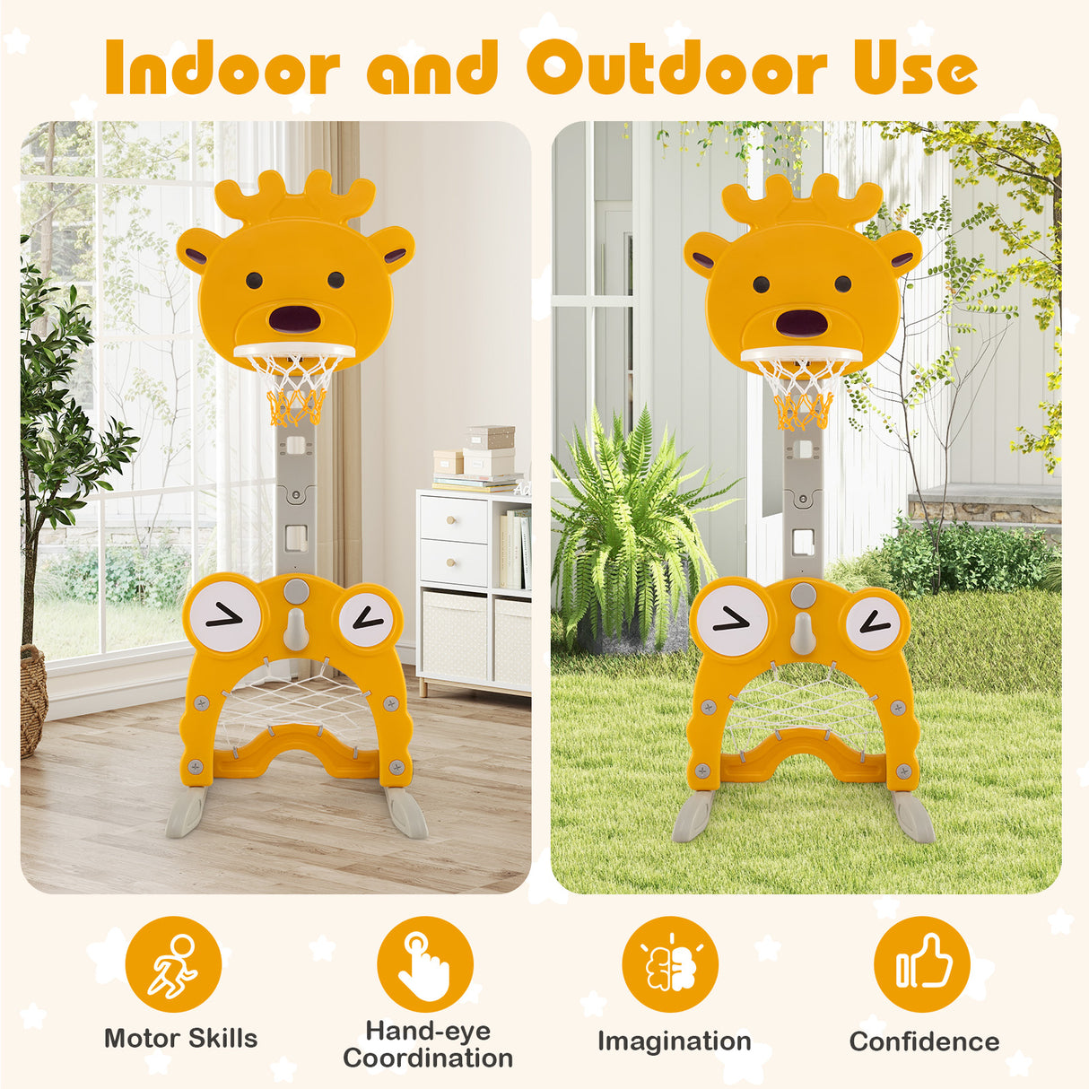 Toddler Basketball Hoop, 4-in-1 Kids Activity Center with Rim, Soccer Goal, Golf, Ring Toss