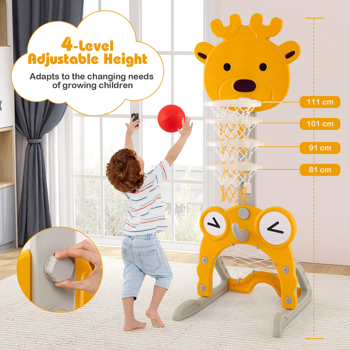 Toddler Basketball Hoop, 4-in-1 Kids Activity Center with Rim, Soccer Goal, Golf, Ring Toss