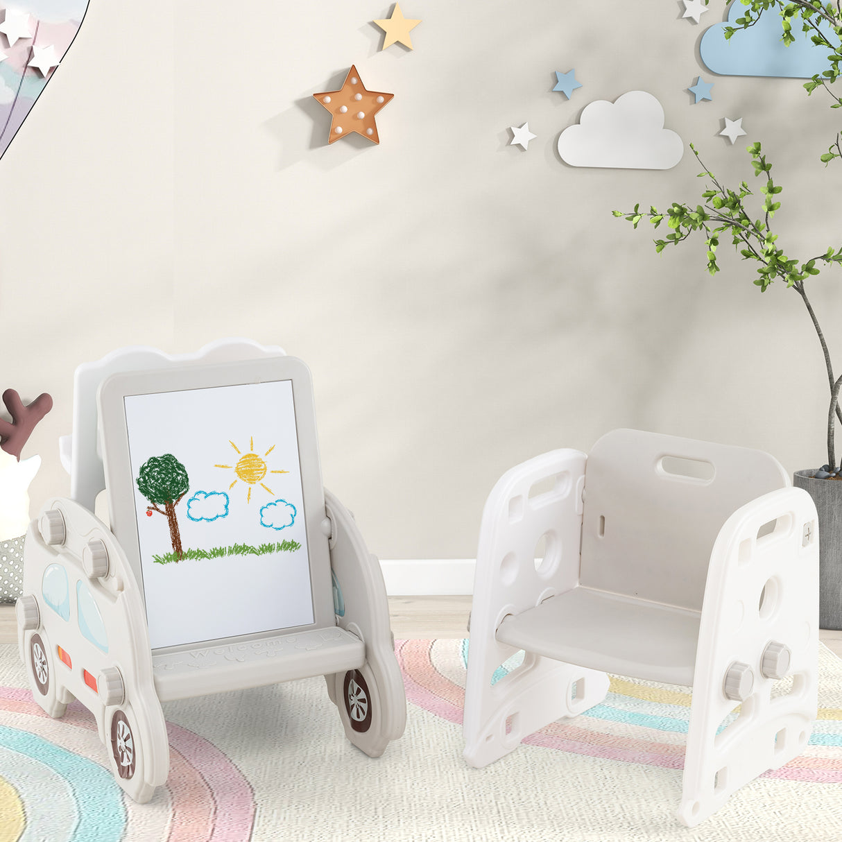 5 in 1 Convertible Toddler Slide Set, Double-Sided Magnetic Dry Erase & Building Block Board