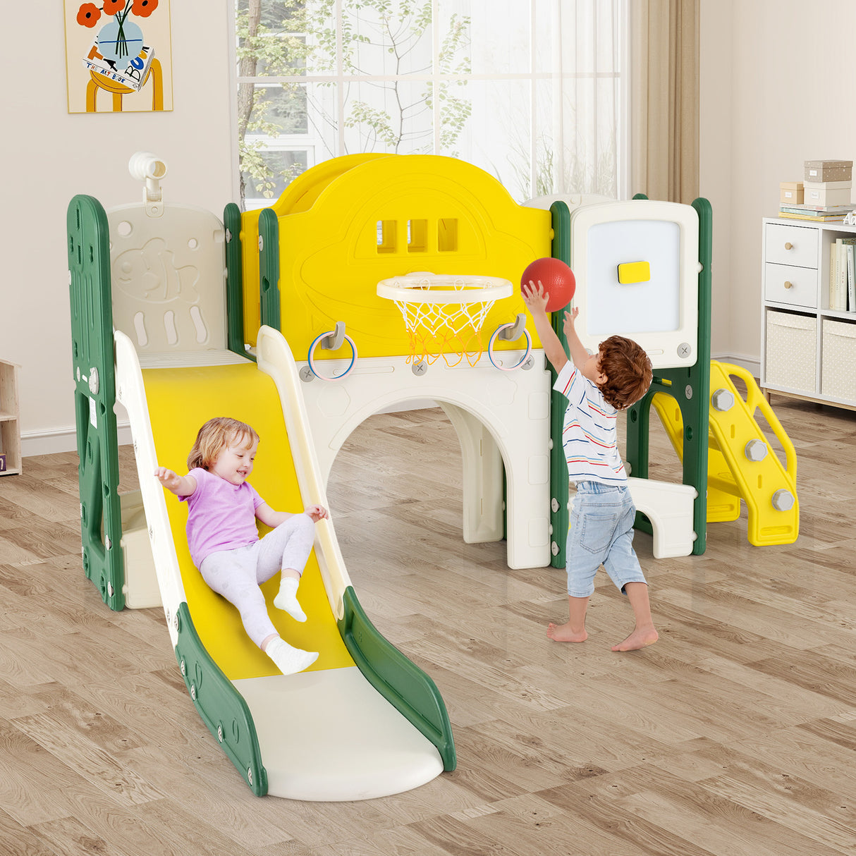 10 in 1 Toddler Slide Set, Kids Slide and Climber Playset, Indoor Playground for Ages 3+