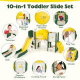 10 in 1 Toddler Slide Set, Kids Slide and Climber Playset, Indoor Playground for Ages 3+
