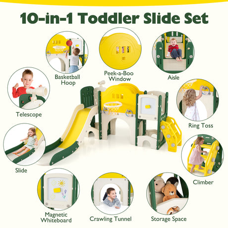 10 in 1 Toddler Slide Set, Kids Slide and Climber Playset, Indoor Playground for Ages 3+