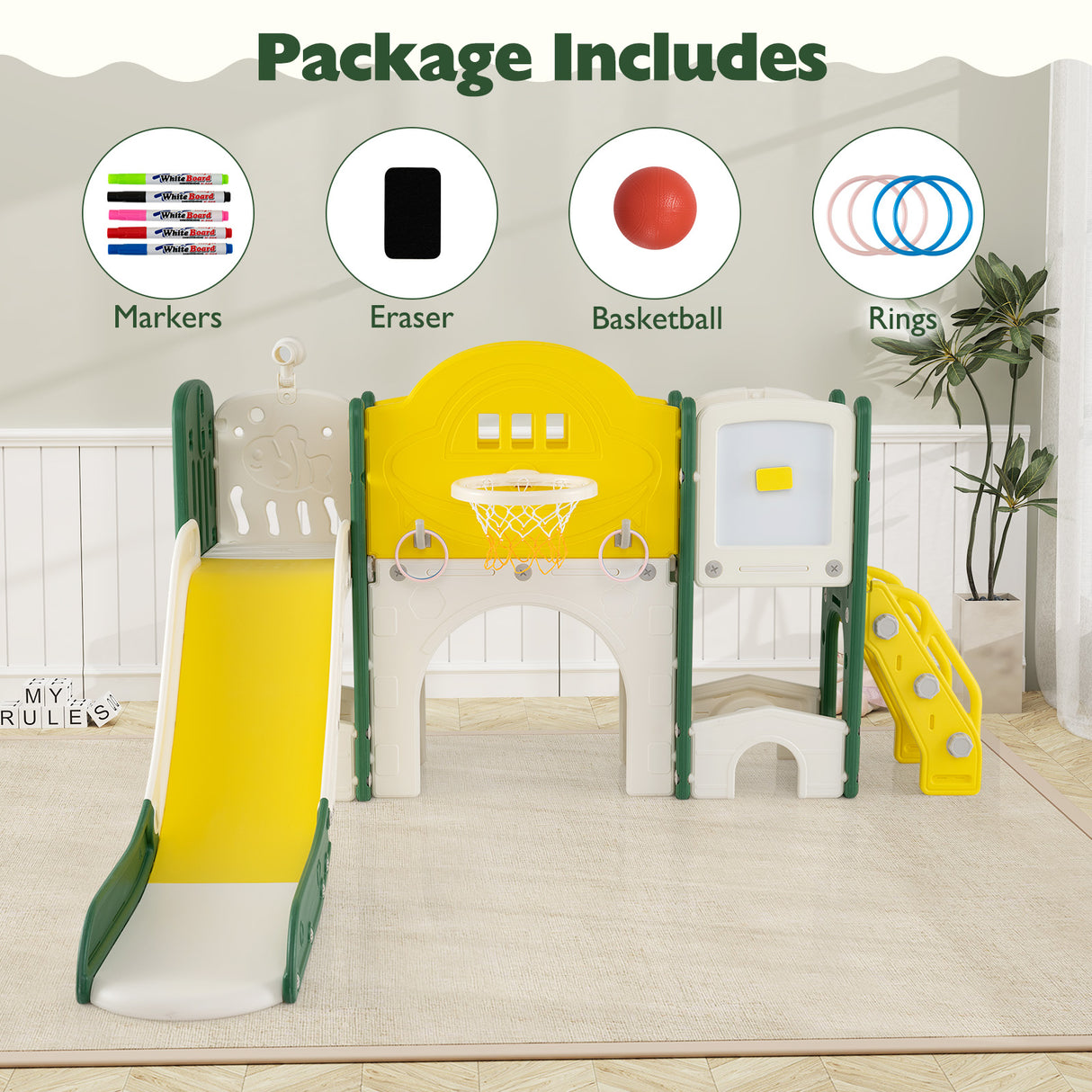 10 in 1 Toddler Slide Set, Kids Slide and Climber Playset, Indoor Playground for Ages 3+