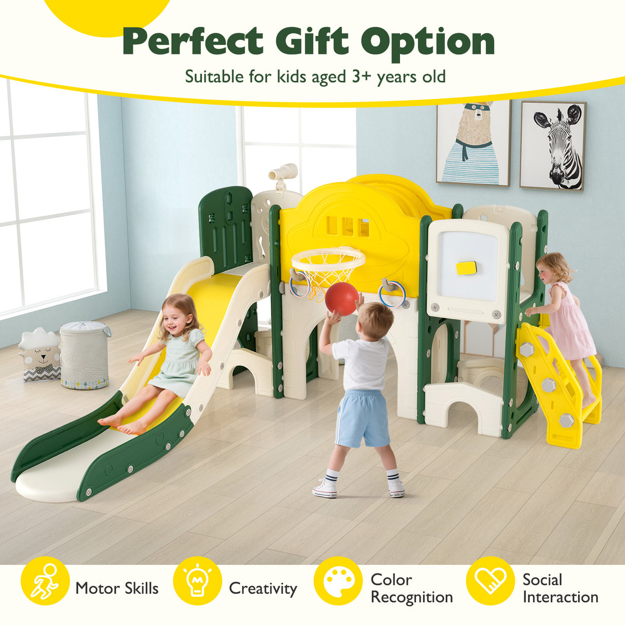 10 in 1 Toddler Slide Set, Kids Slide and Climber Playset, Indoor Playground for Ages 3+