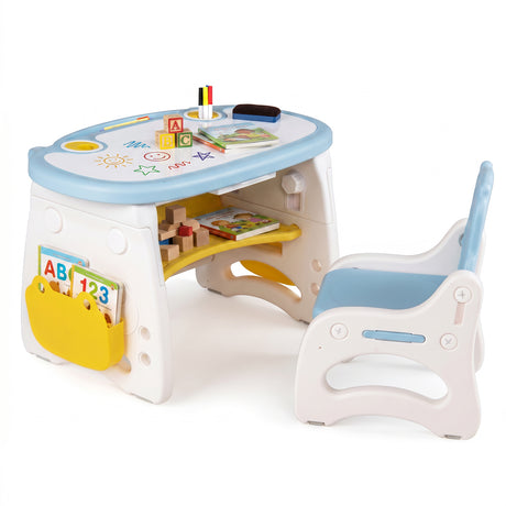 Height Adjustable Children Activity Table w/Graffiti Desktop, Storage, Markers & Eraser, Toddler Furniture Set