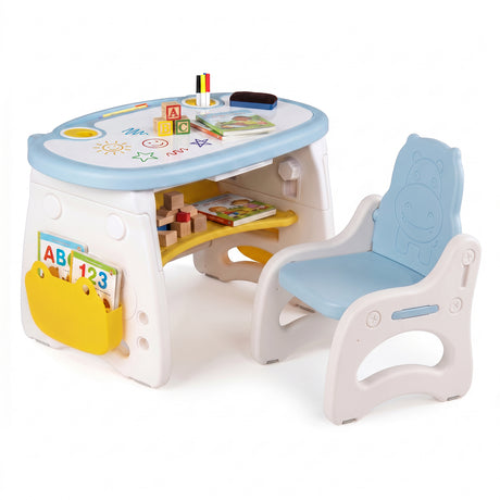 Height Adjustable Children Activity Table w/Graffiti Desktop, Storage, Markers & Eraser, Toddler Furniture Set