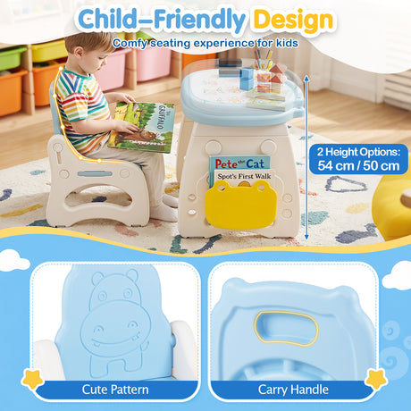 Height Adjustable Children Activity Table w/Graffiti Desktop, Storage, Markers & Eraser, Toddler Furniture Set