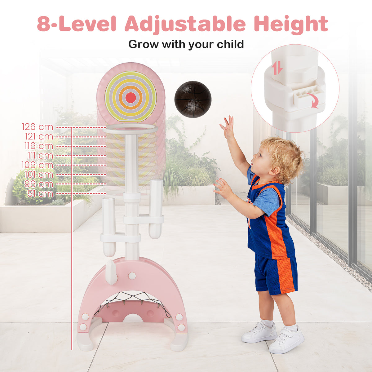 6-in-1 Toddler Basketball Hoop with 8 Adjustable Height