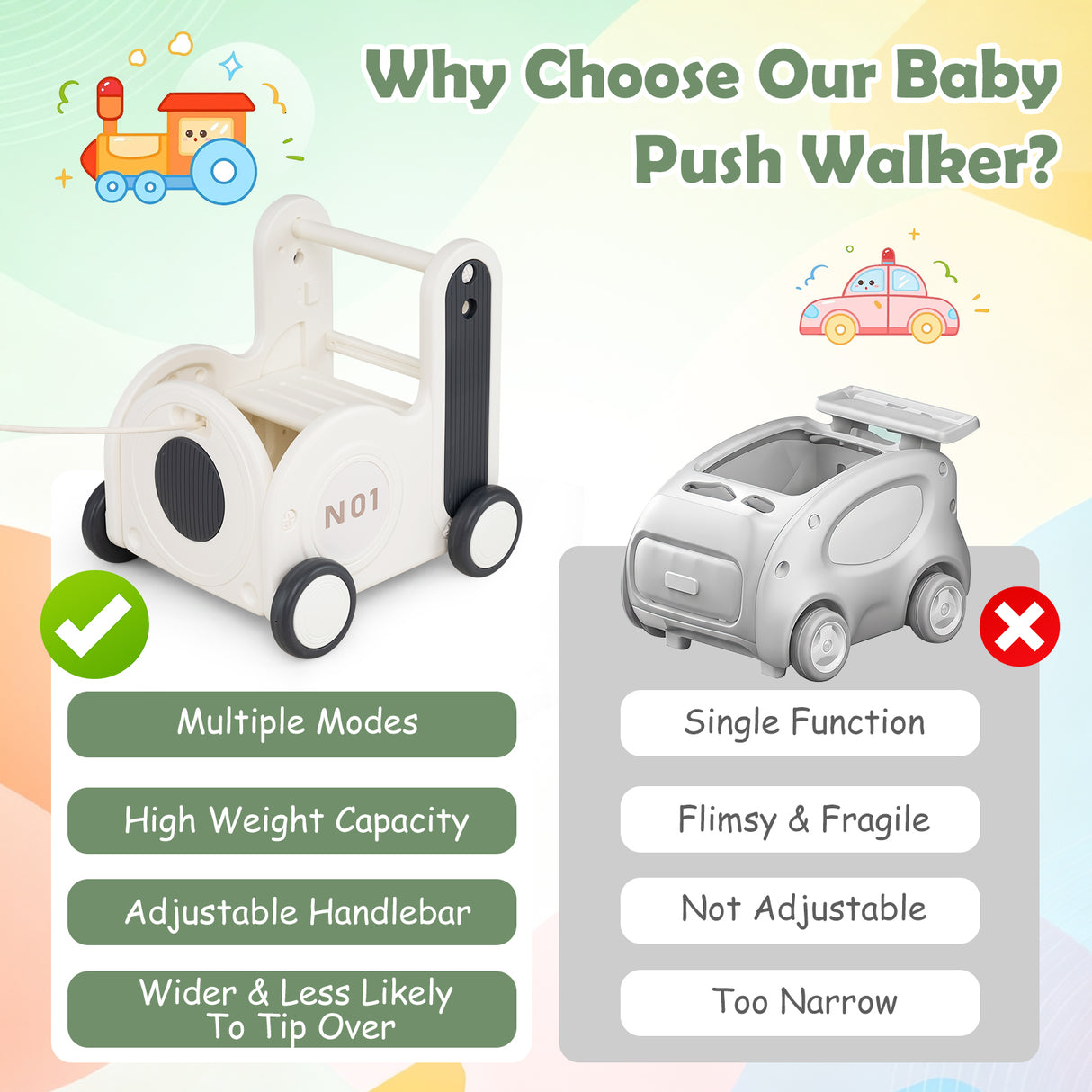 4-in-1 Push & Pull Wagon with 2-Level Adjustable Handle