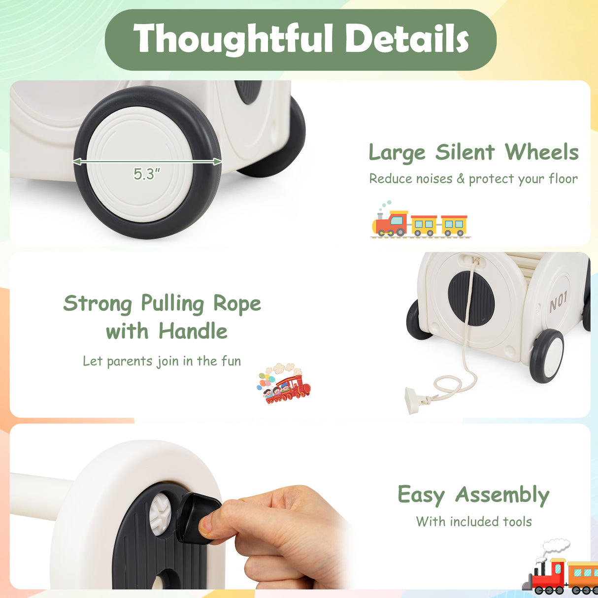 4-in-1 Push & Pull Wagon with 2-Level Adjustable Handle