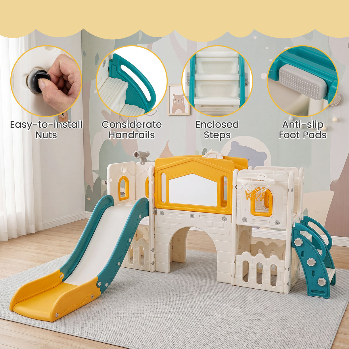 9 in 1 Toddler Slide Set, Kids Climber & Slide Playset for Boys & Girls Aged 3+ Years Old