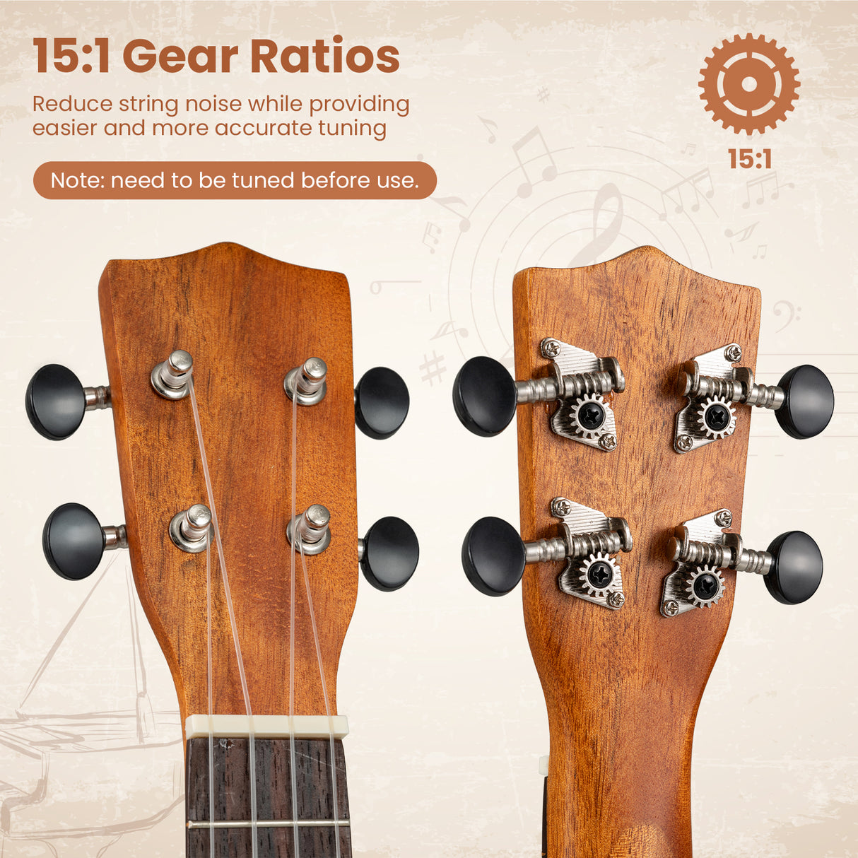 Soprano Mahogany Wooden Ukelele Set with Gig Bag and Adjustable Strap