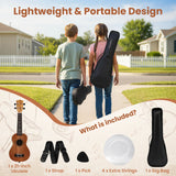 Soprano Mahogany Wooden Ukelele Set with Gig Bag and Adjustable Strap