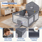 Foldable Baby Playpen, Large Play Yard Activity Center w/Basketball Hoop, Soccer Goal, Pull Rings & Ocean Balls for Infants