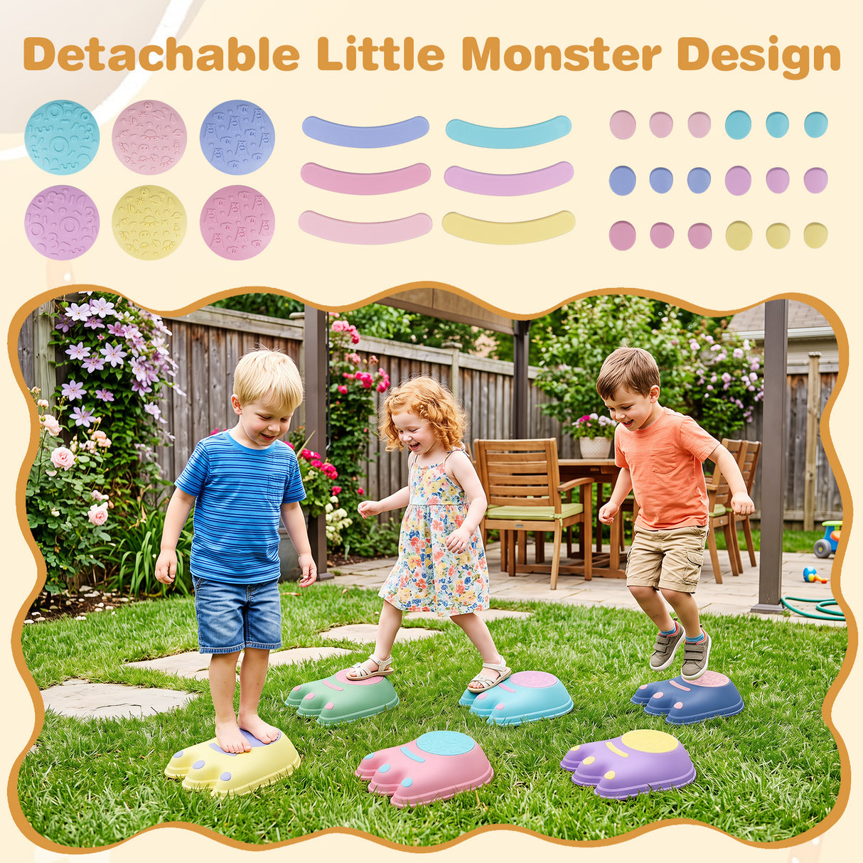 6 Pieces Stepping Stones for Kids with Cute Monster Theme