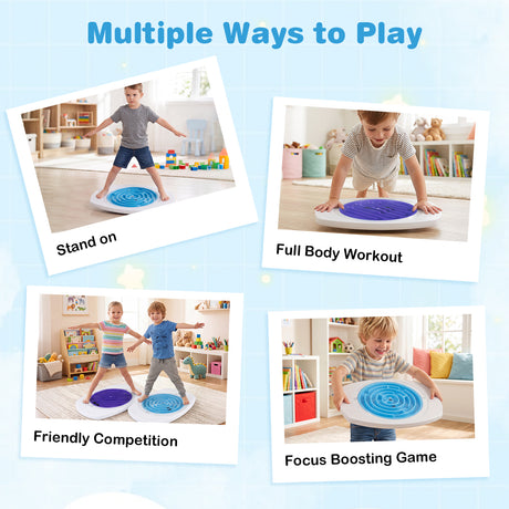 Balance Board for Kids with 3 Maze Discs & 2 Balls 2-in-1 Wobble Board for Sensory Training