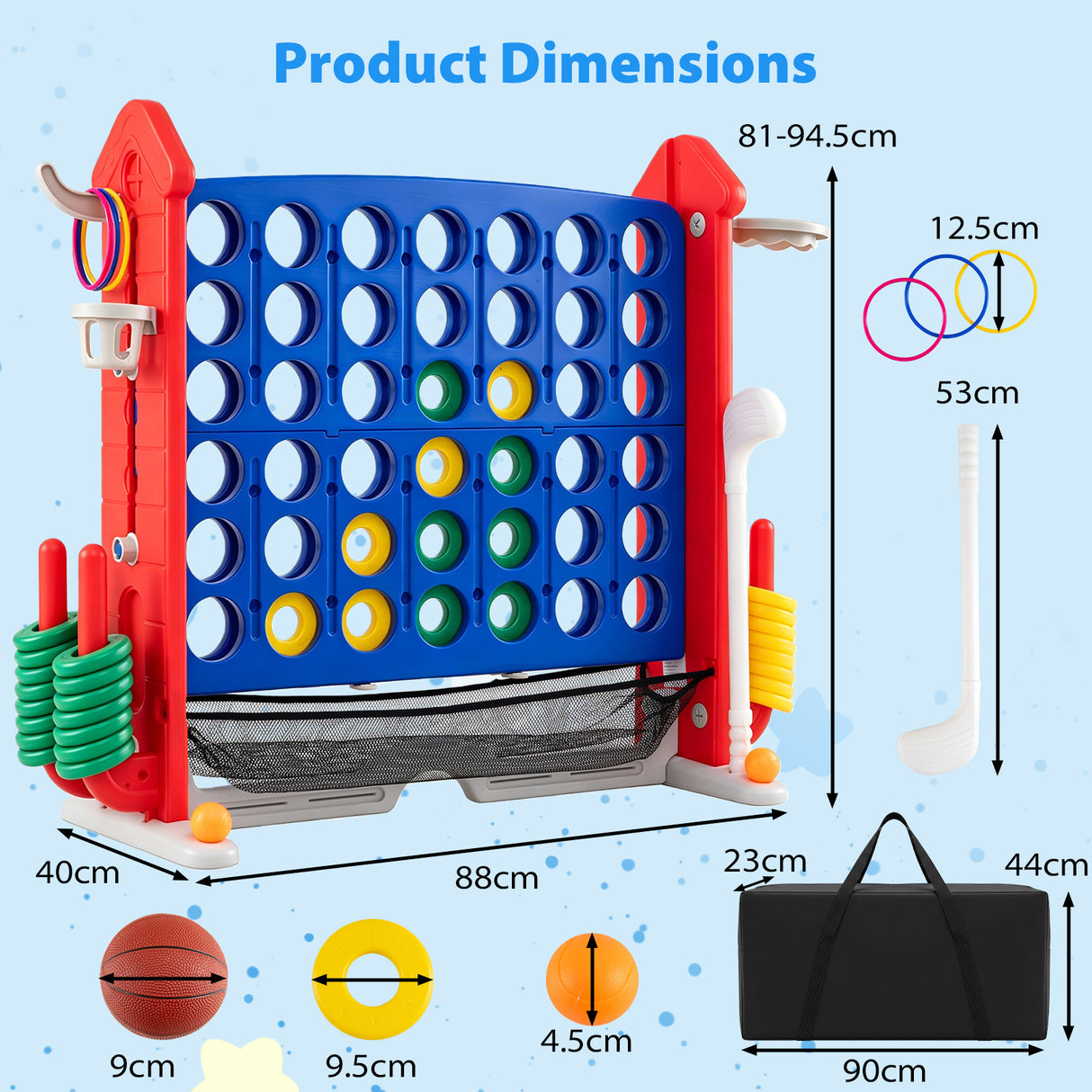 4-in-1 Jumbo Yard Game Set w/ Basketball Hoop, Ring Toss, Golf, Indoor Outdoor Family Party Games for Kids & Adults